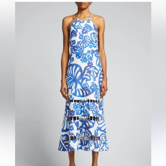 Alexis Sebina Linen and Cotton Dress in Blue and White Beachy Floral Print XL - Picture 1 of 10